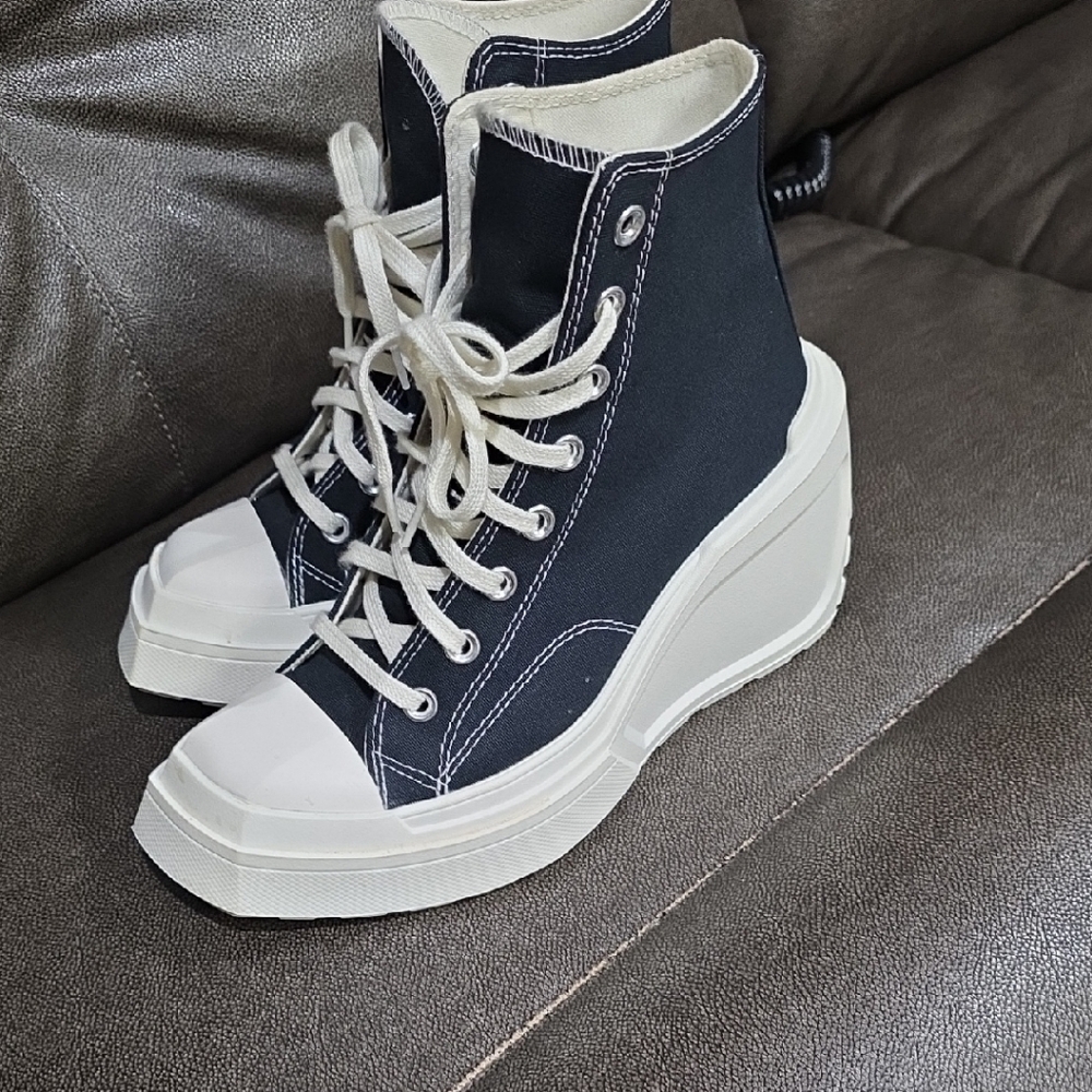 Stylish Black and White High-Top Platform Sneakers